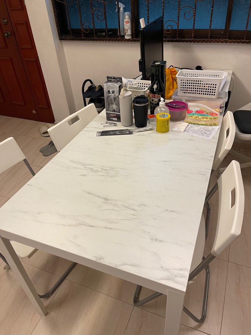 IKEA Marble Pattern Dining Table and Chair Set, Furniture & Home Living