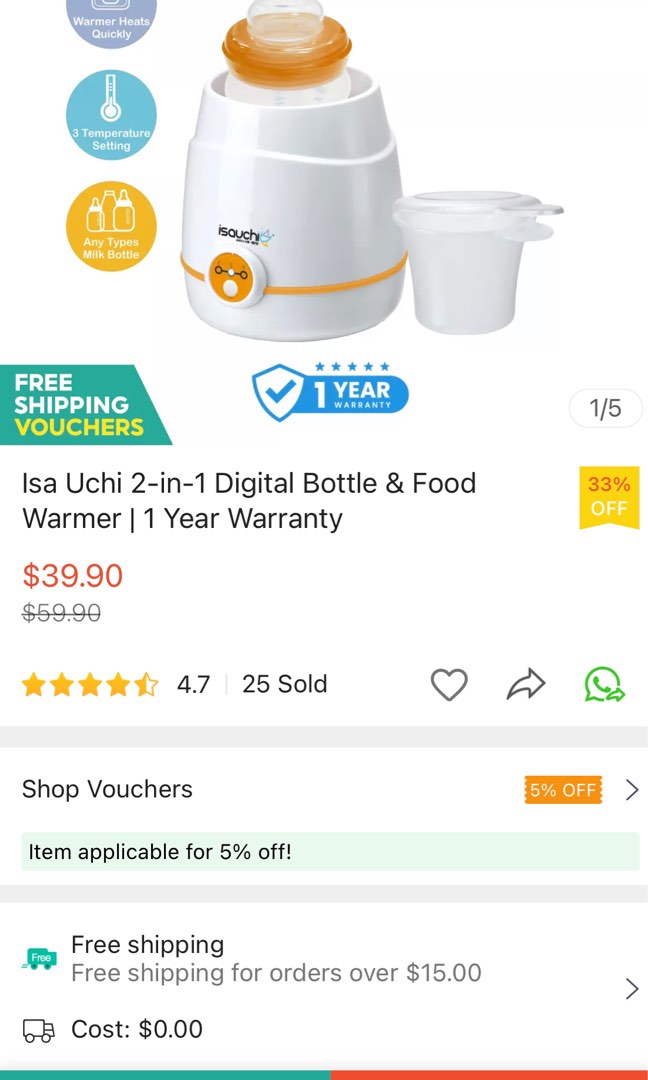 Isa uchi bottle warmer Babies Kids Nursing Feeding