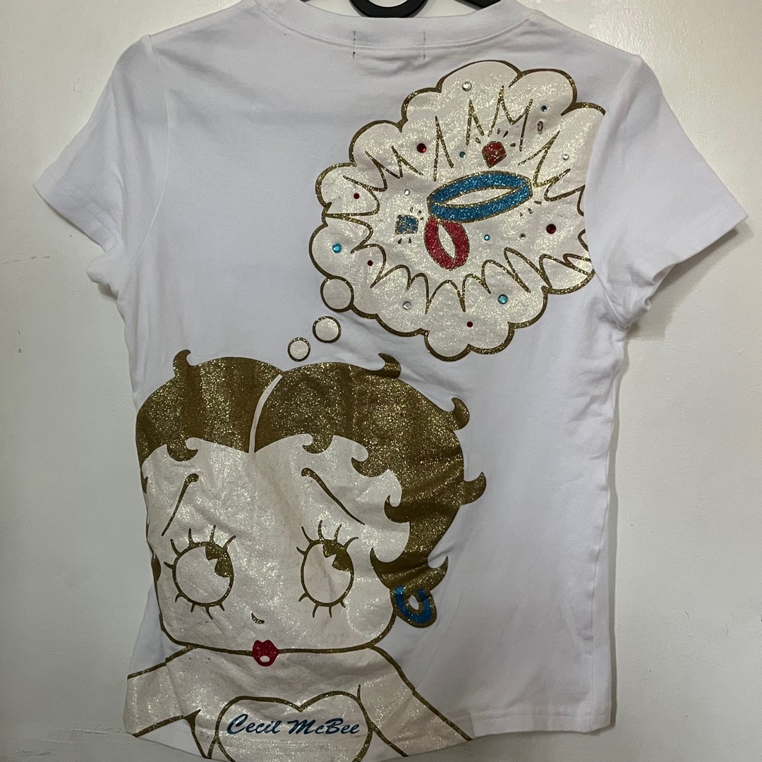 Japan Cecil Mcbee Betty Boop White Glitter Shirt on Carousell