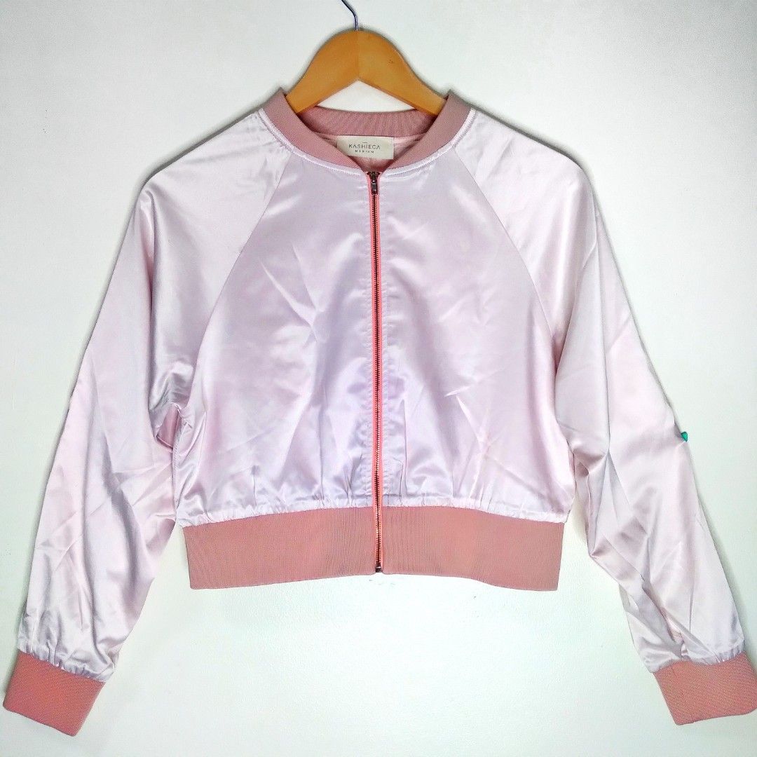 Pink and white top silk bomber jacket