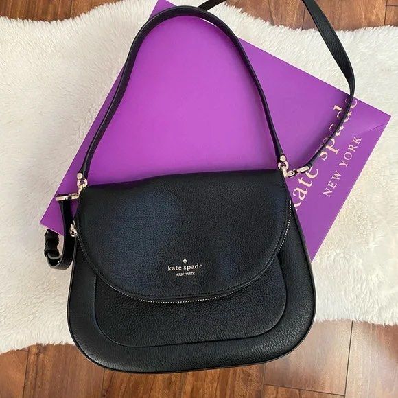 Kate Spade Leila Pebbled Leather Medium Flap Bag, Luxury, Bags & Wallets on  Carousell