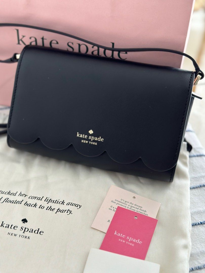 Kate spade small black crossbody scallop trim