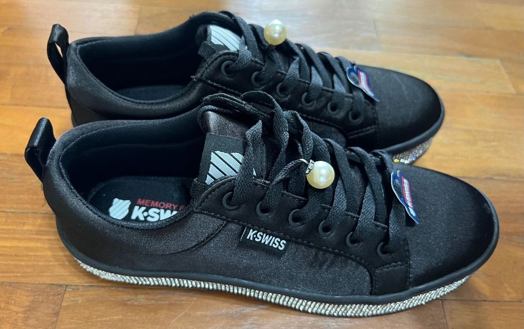 K Swiss Black Shoes with silky cloth finish diamontes and pearls