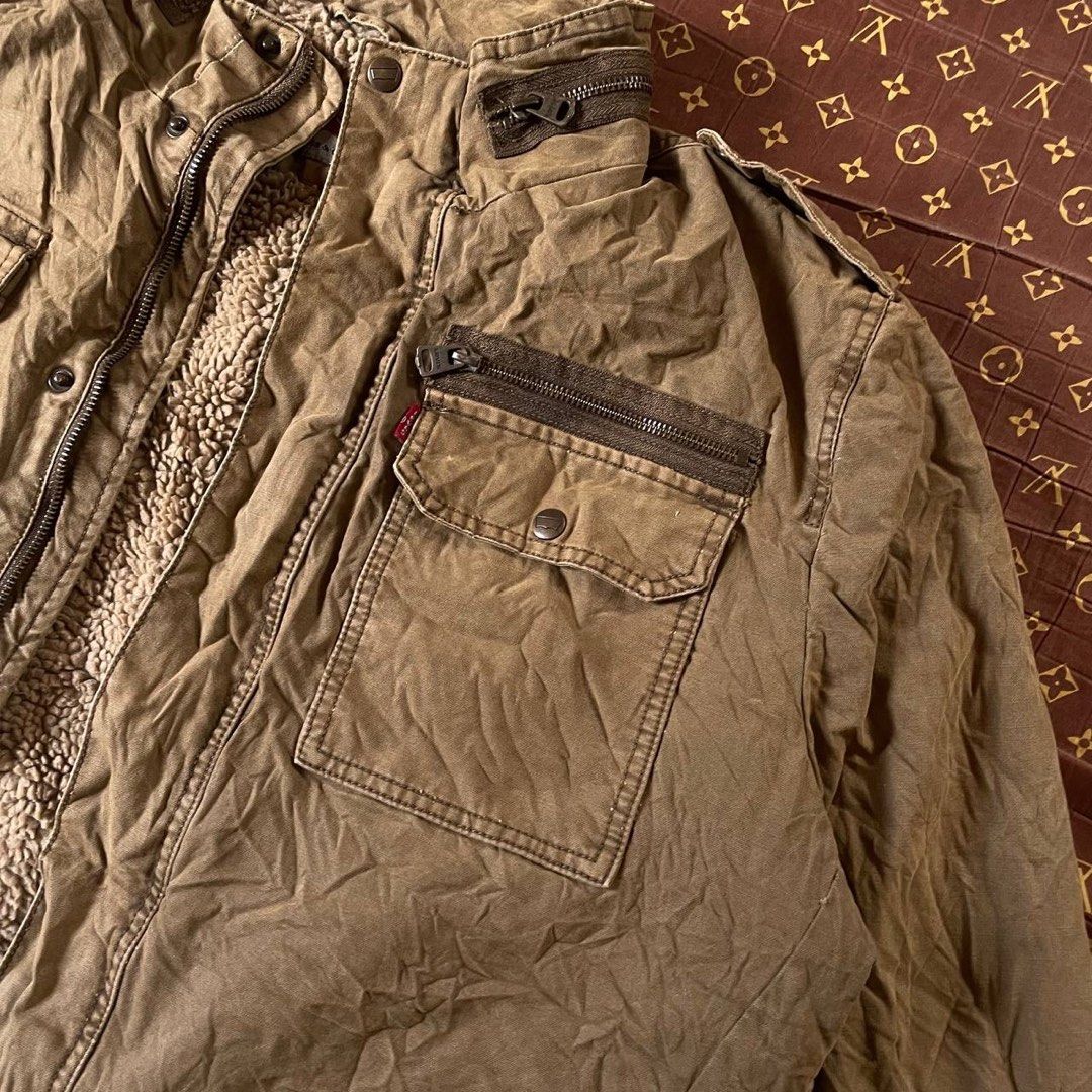Levi's men's washed cotton two pocket sherpa lined military jacket on sale