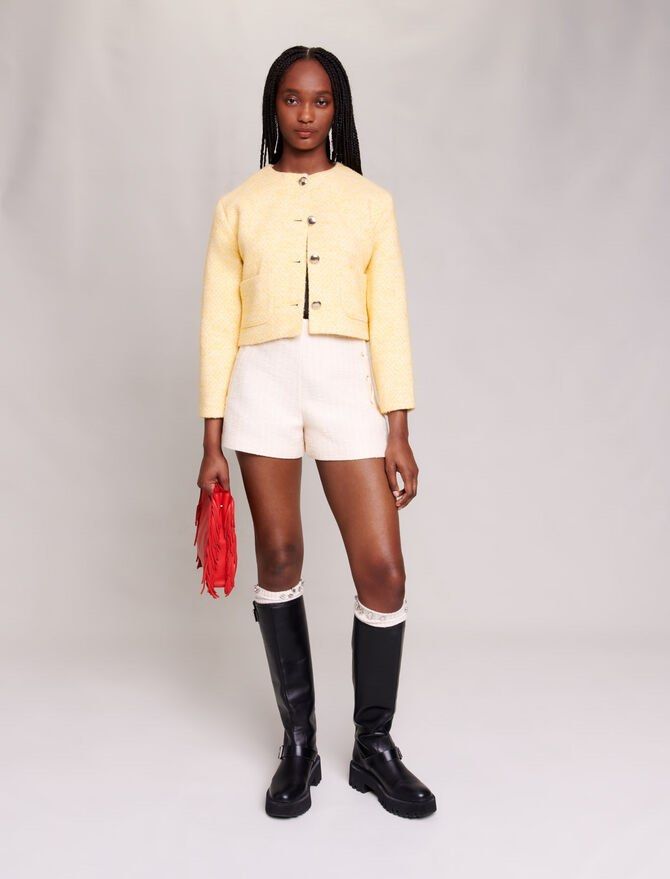 Cotton Blend Maje Yellow Tweed Maje Yellow CROPPED JACKET IN TWEED