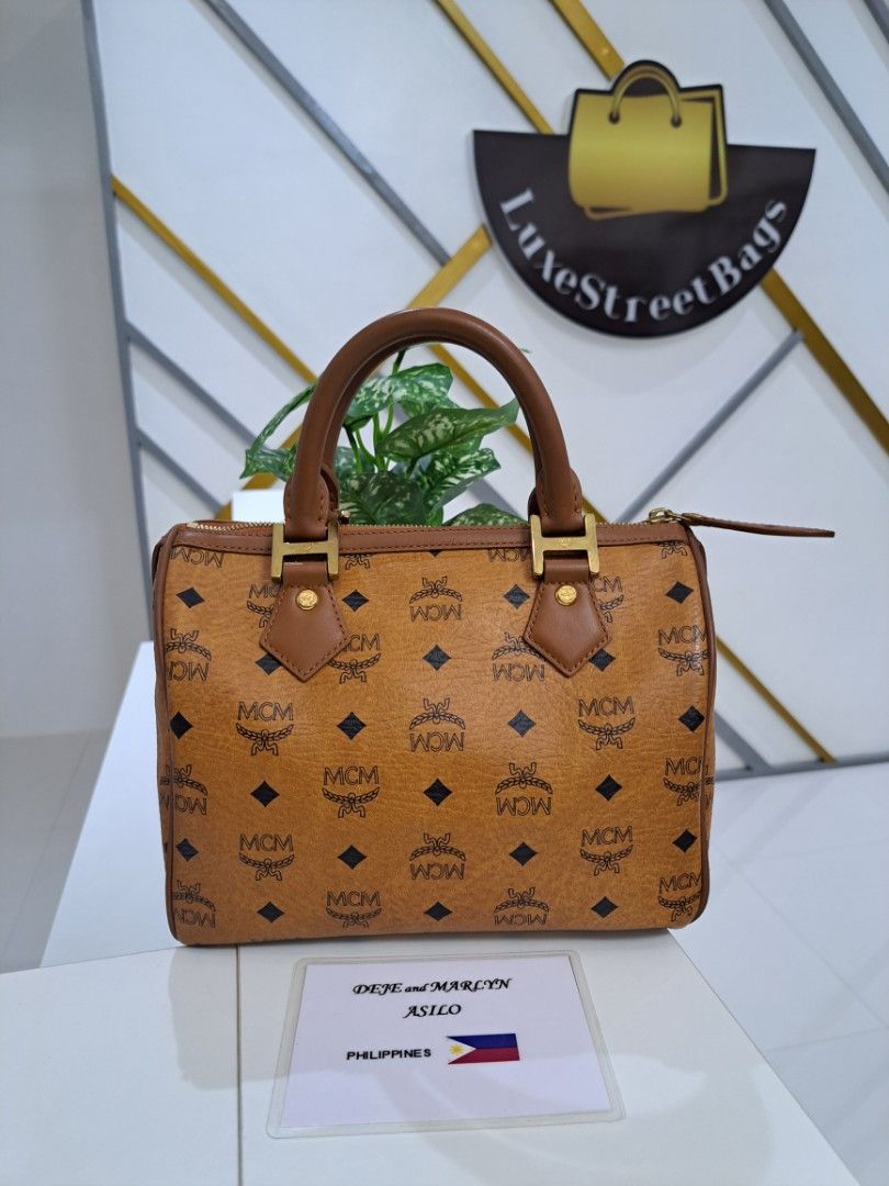McM Cognac Boston/Speedy 25 Bag, Luxury, Bags & Wallets on Carousell