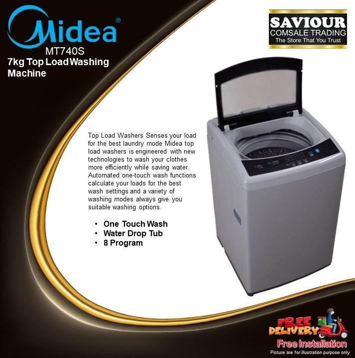 Midea MT740S 7kg / MT860S 8kg Top Load Washing Machine FREE 2 + 1 Year Extended Warranty