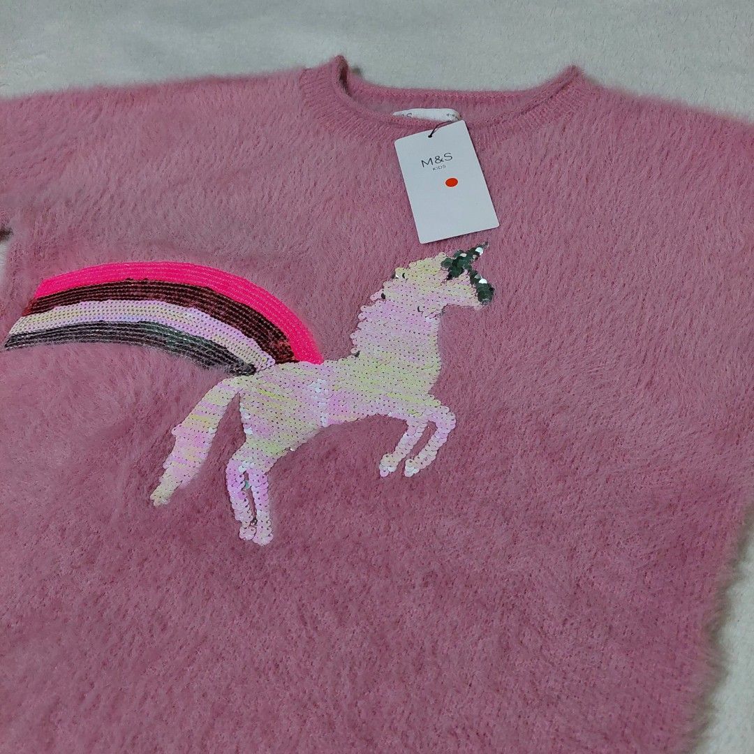 M S Kids Pink Fuzzy Unicorm Sweater Babies Kids Babies Kids