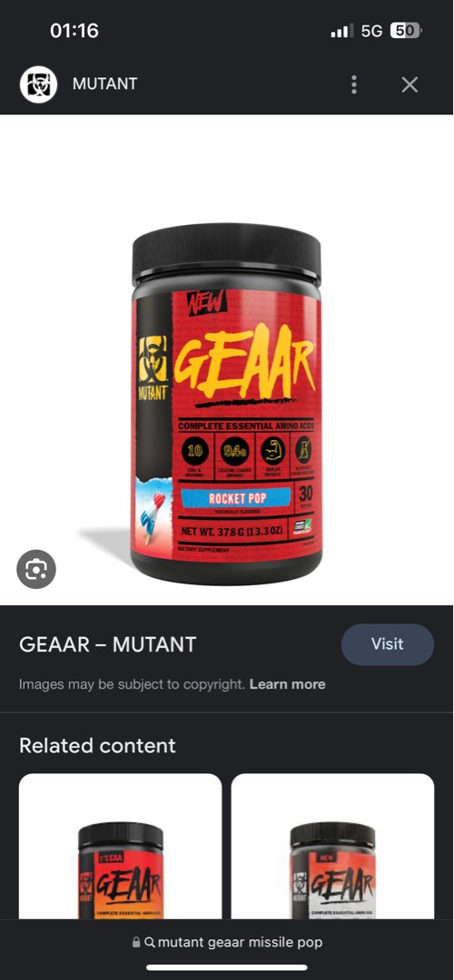 Mutant GEAAR Rocket pop/Missile pop flavor , BCAA, EAA, Health