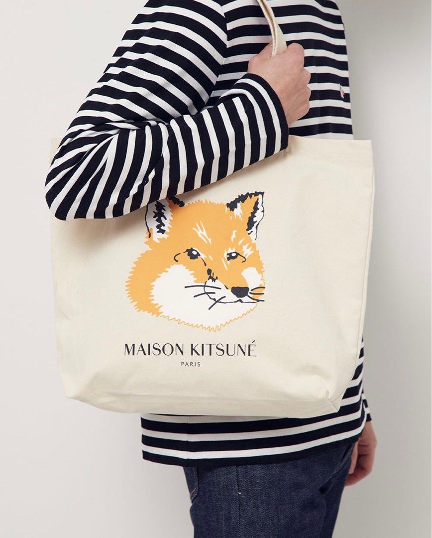 NEW! Maison Kitsune fox head tote bag 法國小狐狸帆布袋, 女裝, 手袋