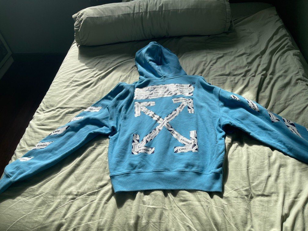 OFF WHITE Blue Airport Hoodie, Men's Fashion, Coats, Jackets and Outerwear  on Carousell