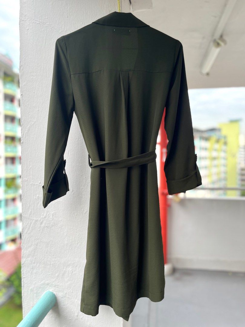 Olive metallic green shirt dress says Xs/