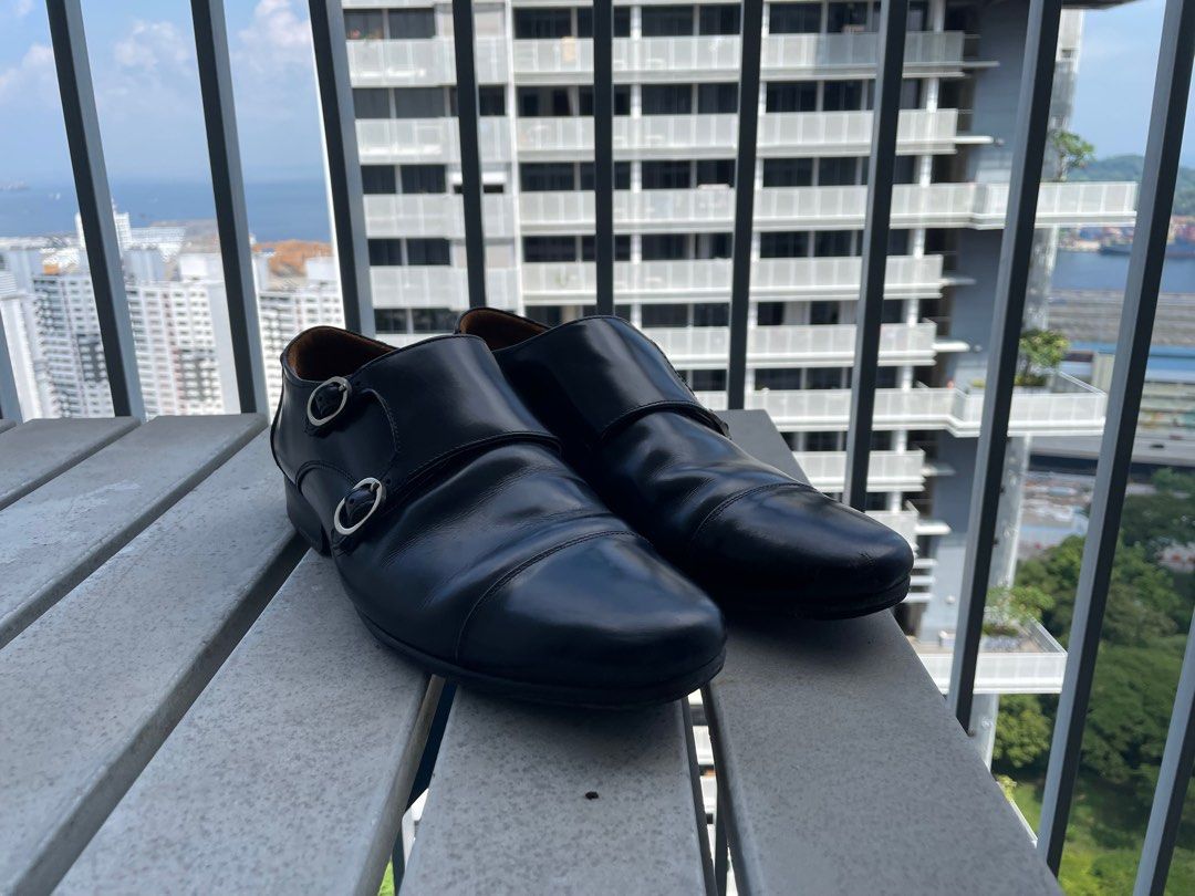 Mens black double sales monk strap shoes