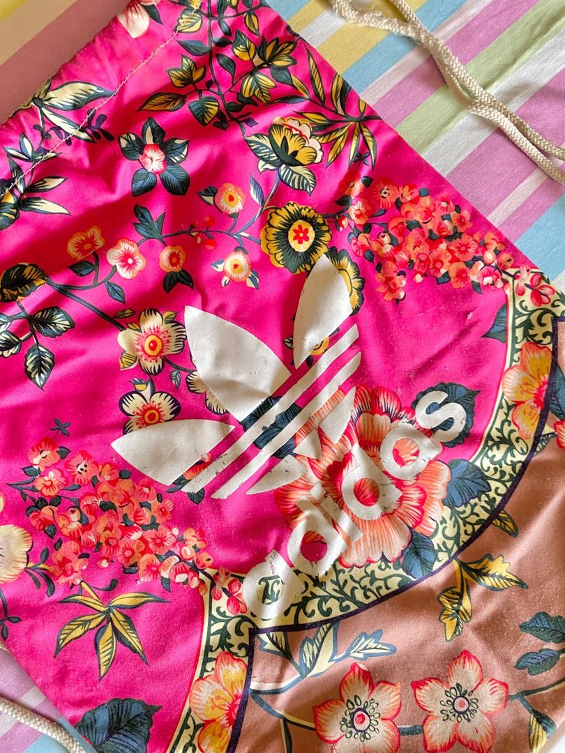 ORIGINAL VINTAGE Adidas Floral Pink String Backpack Bag