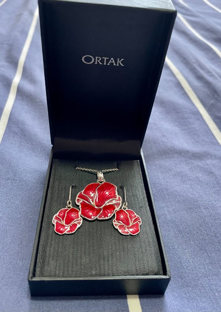 Ortak red poppy earring and necklace set in sterling silver Women s Fashion Jewelry Organisers Body Jewelry on Carousell