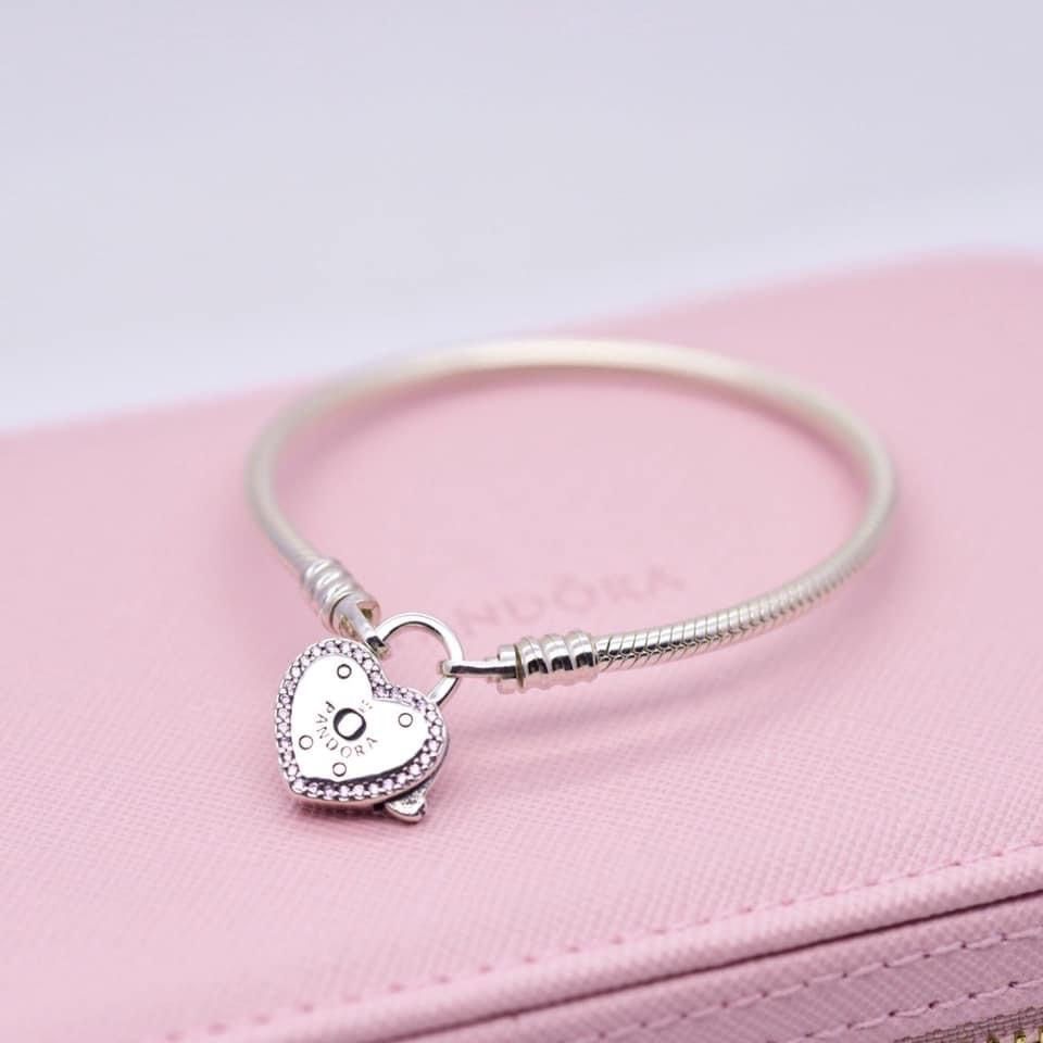 Pandora women's bracelet heart 2025 lock pink