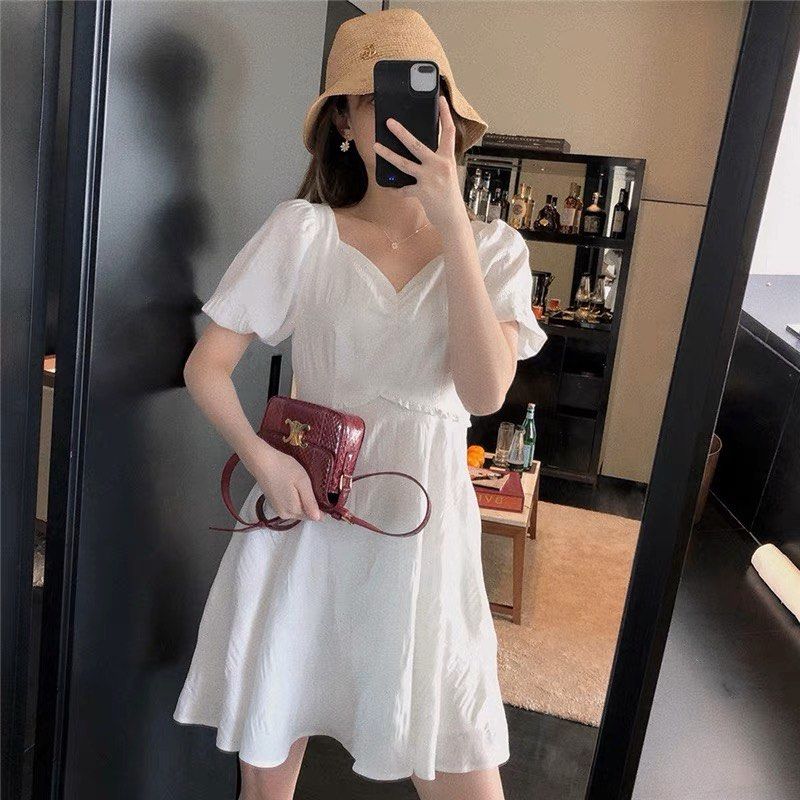 PLUS SIZE WHITE CHIFFON DRESS WITH PUFF SLEEVES Women s Fashion