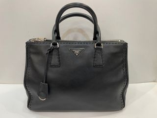 PRADA BLACK CALF DOUBLE ZIP TOTE BAG