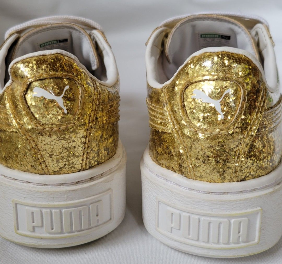Puma gold glitter shoes hotsell