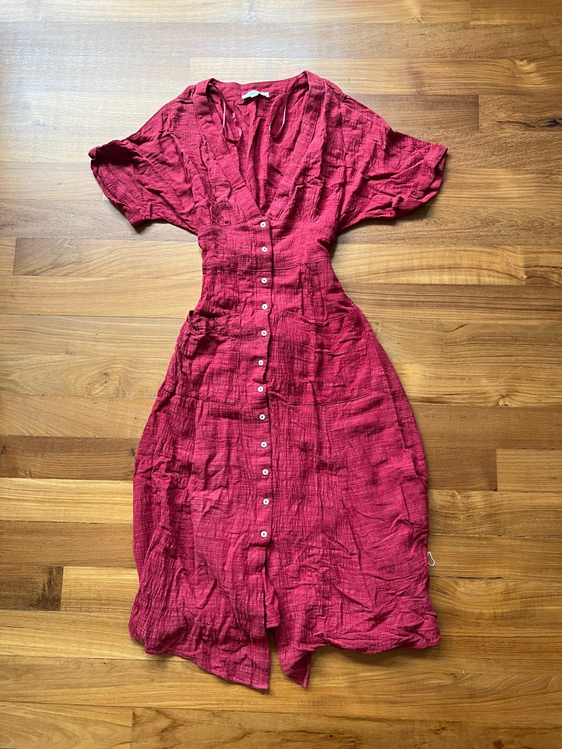 Red button clearance midi dress