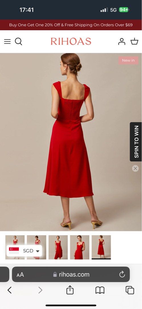 Rihoas The Red Sweetheart Neck Cap Sleeve Midi Dress