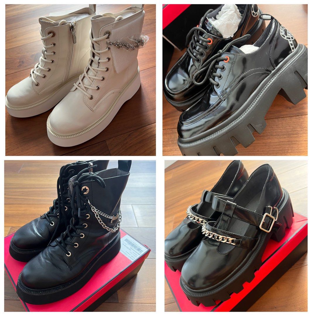 SALE BRAND NEW Platform leather loafers Leather boots black white US8 EU39