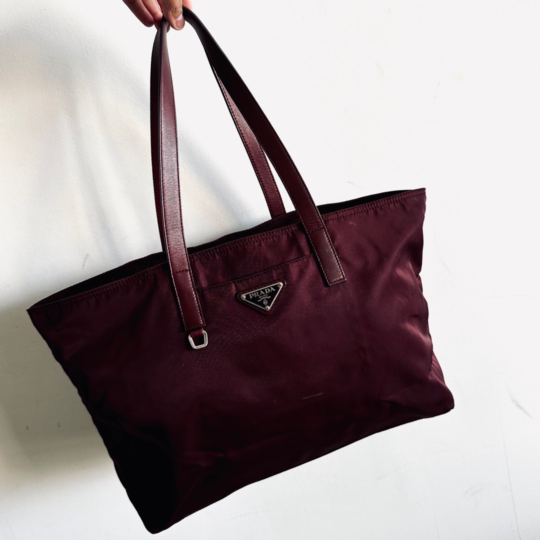 STEAL Prada Maroon Red Tessuto Classic Nylon Leather Logo Zip