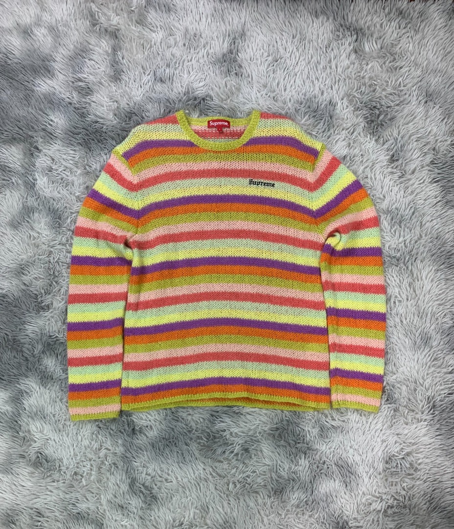 Supreme FW19 Mohair Striped Multi Color Sweater, Men's Fashion
