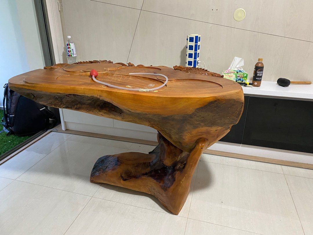 Translation Laotian rosewood camphor wood root carving tea table made from a whole tree root of solid wood Burmese flower tea table redwood kung