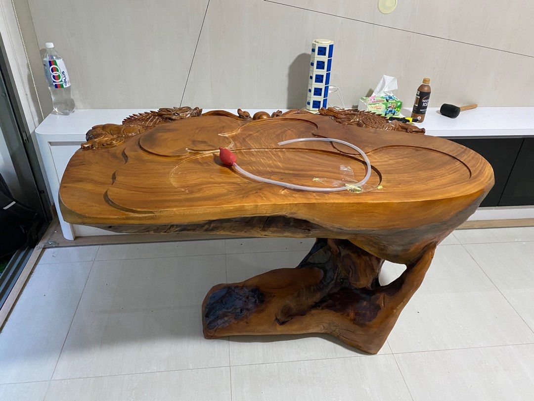 Translation Laotian rosewood camphor wood root carving tea table made from a whole tree root of solid wood Burmese flower tea table redwood kung
