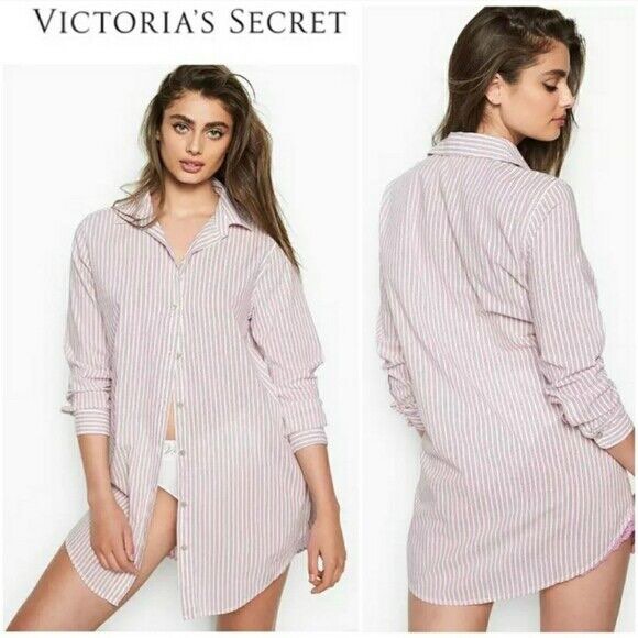 Victoria s Secret Cotton Sleepshirt in Pink Classic Lurex Stripe Women s Fashion New Undergarments Loungewear on Carousell