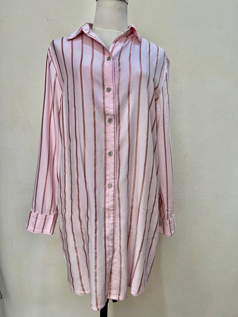 Victorias Secret Button Down Sleep Shirt Nightgown Pajama Small Pink  Striped