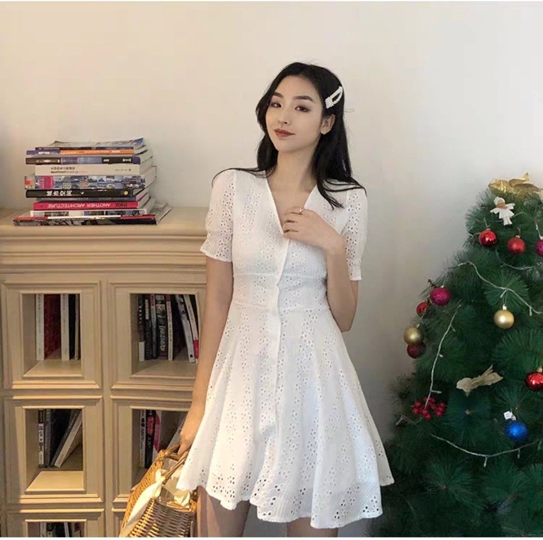 White lace top holiday dress