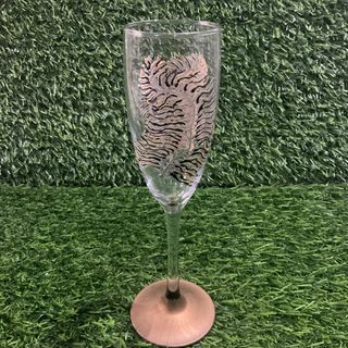Wine Crystal Champagne Flute Glass Gold Black Handpainted Peacock Feather Long Stemmed 250ml, 9” x 2” inches, 1pc available - P450.00