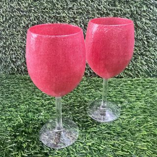 Wine Goblet Glass Pink Glitter Long Stemmed 375ml, 7.5” x 2.75” inches, 2pcs available - P450.00 each