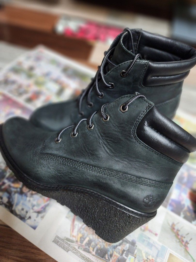 Women's black cheap timberland wedge boots