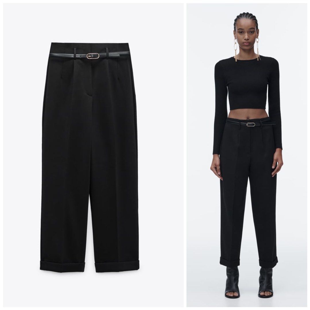 Zara High Waist Trousers with Belt, Women's Fashion, Bottoms, Other Bottoms  on Carousell