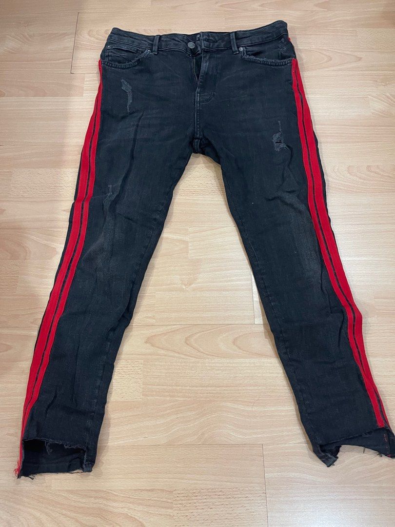 Zara Red Stripe Skinny Jeans Men s Fashion Bottoms Jeans on