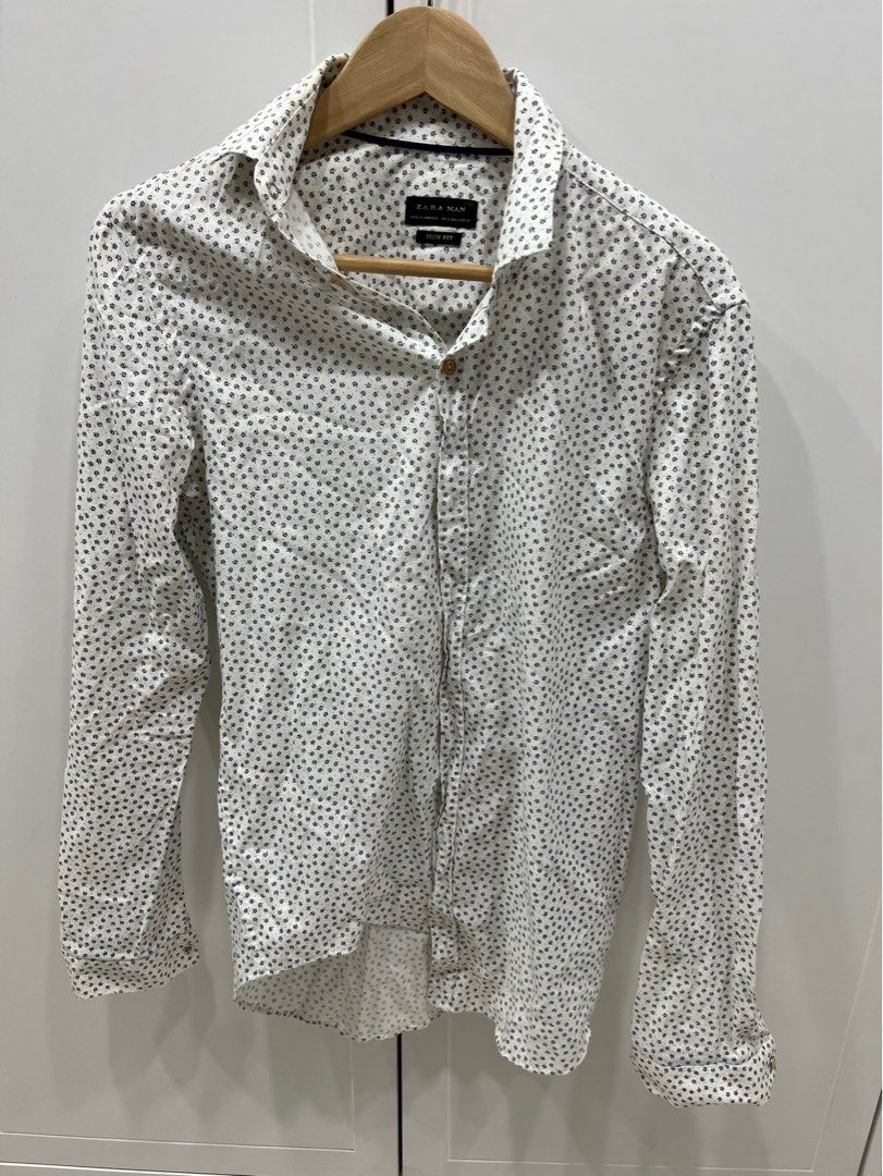 Zara White Floral Shirt (S), Men's Fashion, Tops & Sets, Formal Shirts