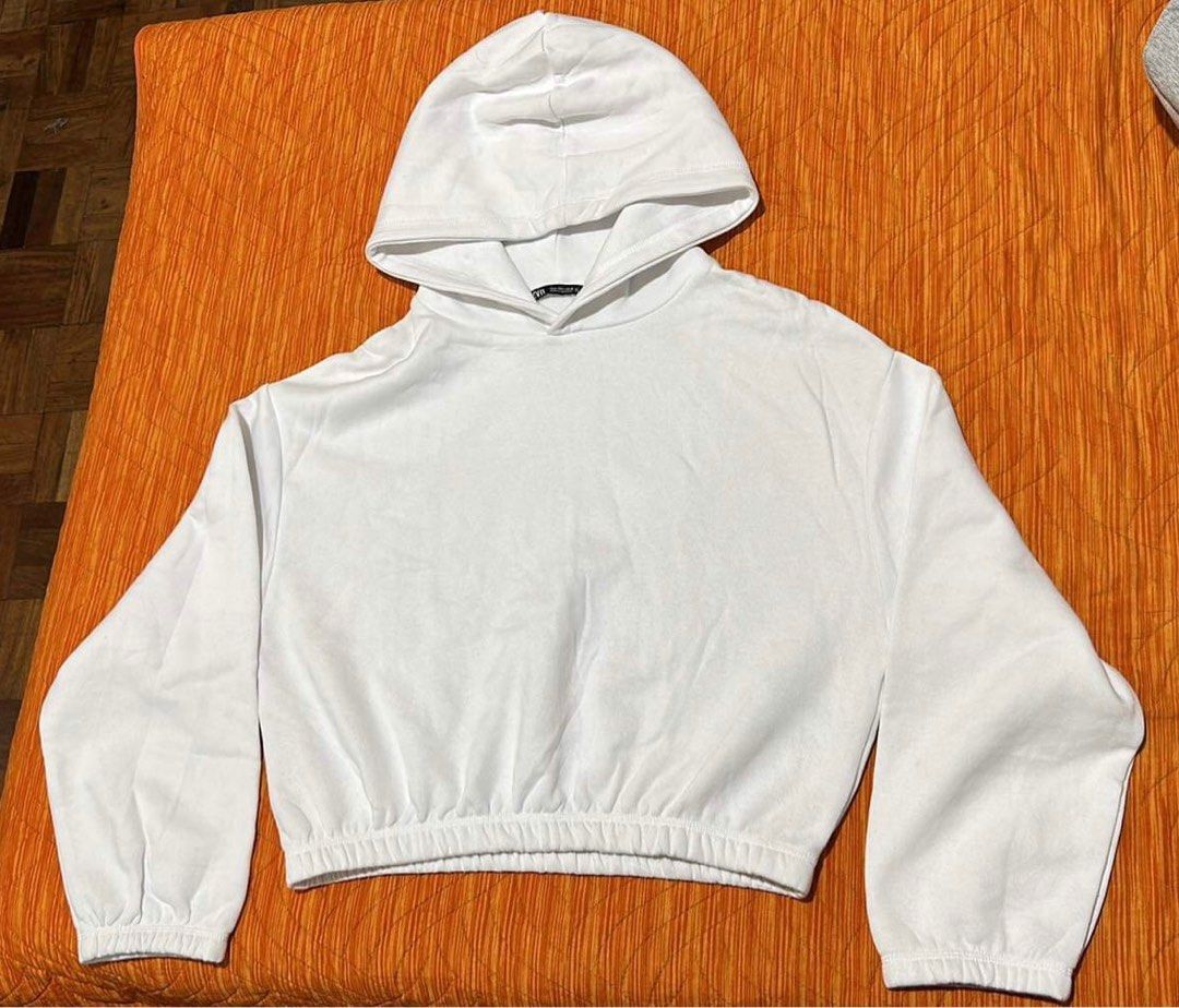 Zara white cropped hoodie sales