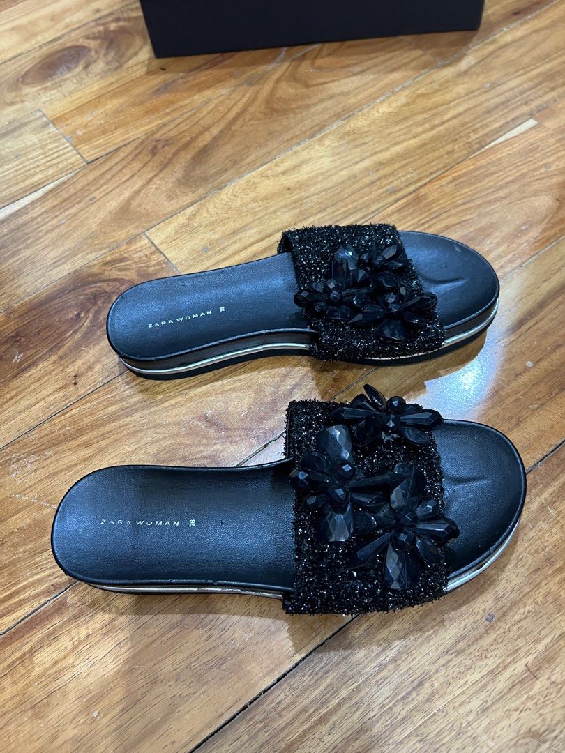 Zara woman Black Beaded Slides Size 36 Women s Fashion Footwear Flats Sandals on Carousell