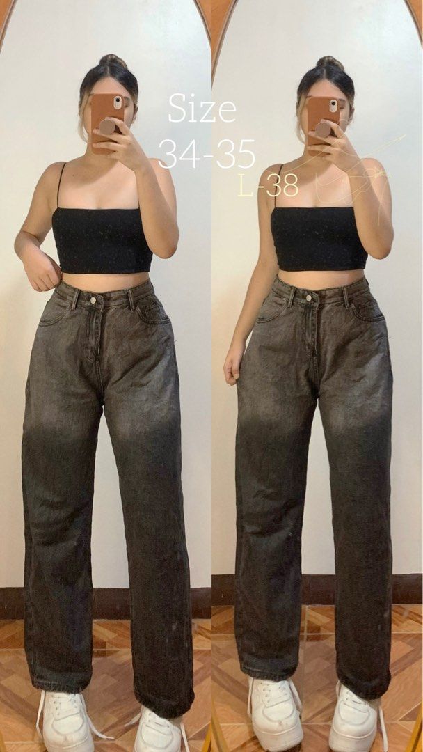 32-39 PLUS SIZE WIDE LEG PANTS BAGGY PANTS DENIM PANTS, Women's Fashion,  Bottoms, Other Bottoms on Carousell