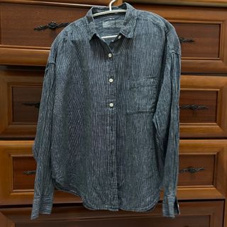 MUJI無印良品 條紋雜訊深藍襯衫