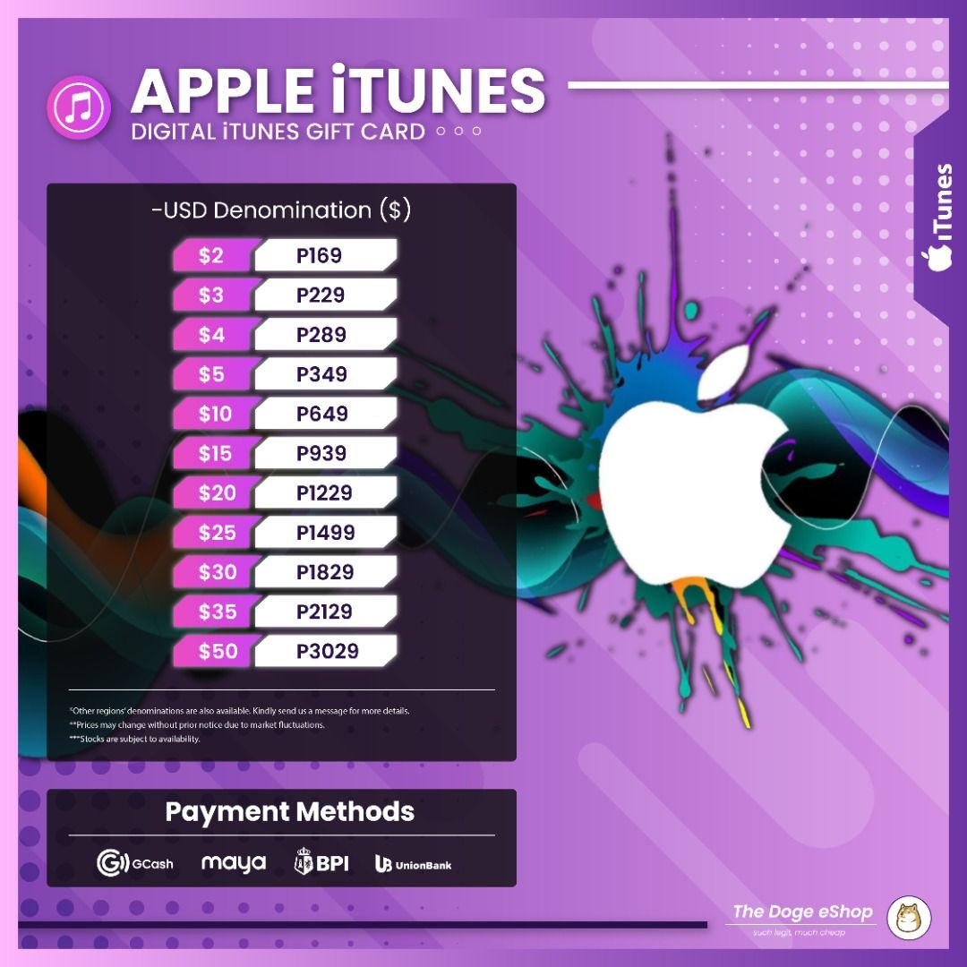 Apple iTunes (Category: Game Gift Cards & Accounts) located in Manila. Submitted by ea_digital (Listing ID 1243483050, Image 1). Description: ❗ ❗ Send us a message for your inquiries❗ ❗ 📌 We are also offering the following digital products/brands: 🎮 PlayStation Network Credits 🎮 Nintendo eShop Credits 🎮 Xbox Live Gift Cards 🎮 . Steam Wallet (PH) 🎮 Google Play Gift Cards 🎮 Roblox Robux 💸 Payment Methods: ✅ Gcash ✅ Maya ✅ BPI ✅ UnionBank ✅ 