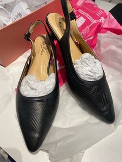 Black Genuine Leather Short Heel Slingback