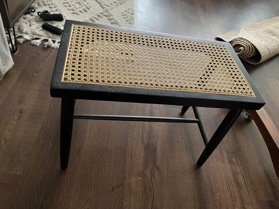 Black rattan bench seat hot sale