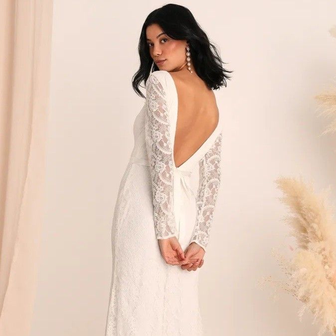 White lace evening gown best sale