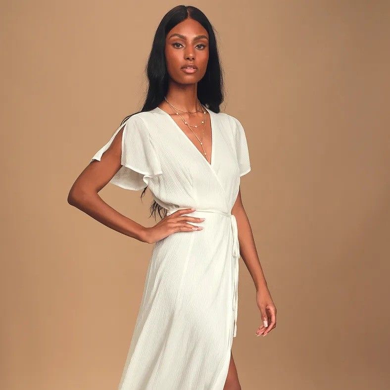 White wrap on sale dress wedding