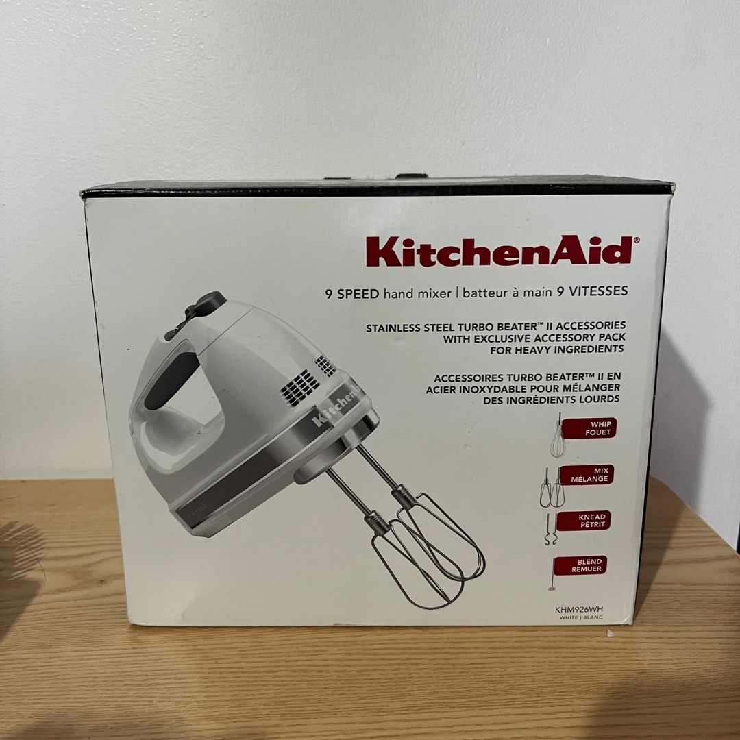KitchenAid KHM926WH White 9 Speed Hand Mixer with Stainless