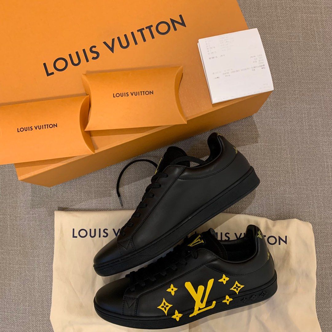NEW FASHION] Louis Vuitton Gold Orange LV Black Yeezy Sneaker